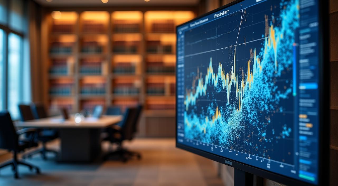 Analisi di dati meteorologici su schermi professionali in ufficio legale